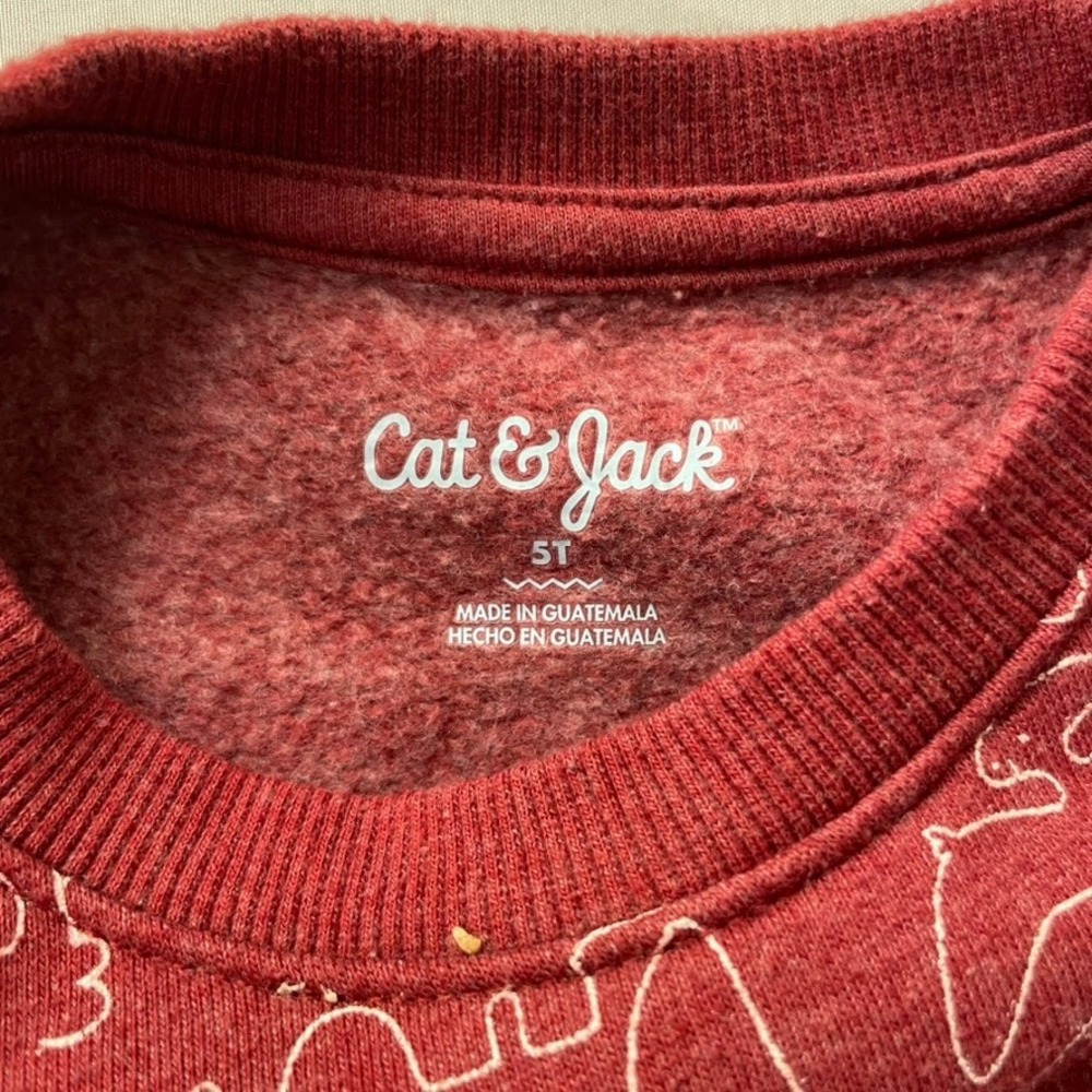 Cat & Jack Boys Dinosaur Print Sweatshirt Red Crewneck Pullover Size 5T - Picture 3 of 3